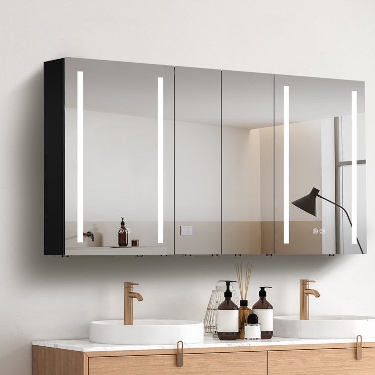 Orren Ellis Borach 60 W 30 H Surface Mount Frameless Medicine Cabinet with Mirror and 8 Adjustable Shelves Wayfair
